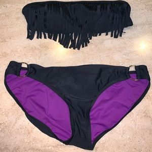 Xhiliration Black Fringe Bikini